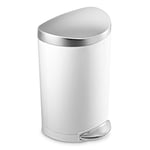 simplehuman CW1867 10L Semi-Round Pedal Bin, Small Bin for Bathroom Bedroom Office, Strong Steel Pedal, Silent Soft Close Lid, Inner Bucket, Non-Skid Base, Fingerprint-Proof Lid, White Steel