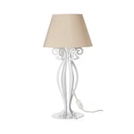 Arti & Mestieri® Petite lampe de table en fer de couleur blanc marbre avec abat-jour en tissu couleur sable