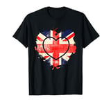 Union Jack British Vintage Flag Ink Splat Heart Britain T-Shirt