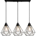 Axhup - 3 Lampes Suspension Cage Diamant en Métal 20cm Plaofnnier Lustre Vintage Industrielle Noir