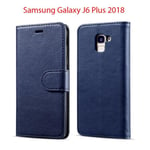 Coque Samsung Galaxy J6 Plus 2018 - N&T - Housse Etui Portefeuille Cuir Multifonction - Bleu - Anti-Choc