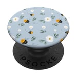 Beautiful Honey bees& Daisy Flowers On Blue PopSockets Adhesive PopGrip