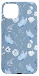 iPhone 15 Plus White Vintage Flowers Blue Butterfly Protective Cover Case Case