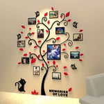 Sticker Mural Arbre 3D Sticker Mural Amovible Acrylique 132 x 160 cm avec 11 Cadres, Feuilles Rouges