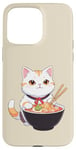 iPhone 15 Pro Max Cute White Cat With Noodle Bowl And Chopsticks Case