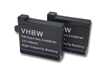 vhbw 2x Batteries compatible avec GoPro HD Hero 4 Silver Edition Surf caméra vidéo caméscope (1160mAh, 3,7V, Li-ion)