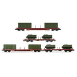 FS 2-UNIT PACK 4-AXLE FLAT TWO 20' CONTAINERS + TWO M113 EP.IV-V 1:87 Rivarossi