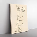 Big Box Art Study of A Naked Woman Vol.2 by Egon Schiele Canvas Wall Art Print Ready to Hang Picture, 76 x 50 cm (30 x 20 Inch), Beige