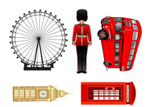 London Theme Edible Cake Icing Toppers Beefeater Bus Phone box 5" tall