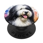 Old English Sheepdog Dog Watercolor Artwork PopSockets Swappable PopGrip