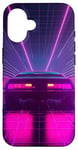 Coque pour iPhone 16 JDM Voiture Rétro Années 80 Synthwave Lumières Rétro Voiture