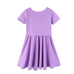 Mud Kingdom Girls Dress Backless A-Line Swing Skater Dresses for Little Girl Short Sleeve Twirly Sundress Plain Purple 6 Years