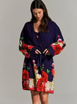 B By Ted Baker B by Baker Floral Printed Tie Waisted Robe - Navy & Coral, Blue, Size M, Women