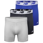 New Balance Men's 3" Performance No Fly Short Boxer Brief Trunks Underpants with Built in Pouch Support (3 Pack), Black/Team Royal/Concrete, Large