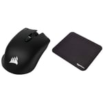 Corsair Harpoon Wireless RGB sans Fil Rechargeable Souris Optique Gaming avec Technologie Slipstream (10000DPI Optique Capteur, Rétroéclairage LED RGB) - Noire & Amazon Basics Tapis de Souris Gaming