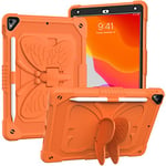 Coque pour iPad 10,2" 2021/2020/2019 avec bandoulière, Coque de Protection résistante aux Chocs avec Support Papillon pour 9e/8e/7e génération (Orange)