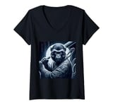 Womens Japanese Macaque Shirt Monkey Portrait Baseball Bat Ape Face V-Neck T-Shirt