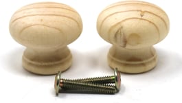 Lot de 2 boutons de porte de placard en bois naturel non laqué 35 mm