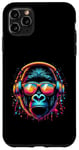 Coque pour iPhone 11 Pro Max Monkey DJ Disco Music Lover Gorilla Chimpanzee Casque audio