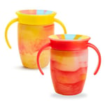 Munchkin Miracle 360 6+ Month 7oz Baby Sippy Cups (2-Pack), Free Flow Beaker for Toddlers, Trainer Cup, BPA-Free, Spill-Free, Dishwasher-Safe Baby Water Bottle with Easy-Grip Handles. (Red/Yellow)