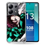 Cokitec Coque Renforcée Shatterproof pour Xiaomi Redmi Note 13 4G Manga Demon Slayer Tanjiro