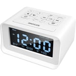 Dubbel väckarklockradio, digital väckarklocka med 2 USB-laddningsportar, (vit)-WELLNGS