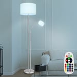 Lampadaire, salon, lampadaire avec liseuse, lampadaire, abat-jour en tissu, interrupteur à tirette, télécommande, dimmable, fonction mémoire, 2x LED