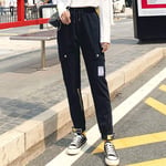 haochenli188 Women Drawstring Cargo Pants Female Fashion Elastic Waist Streetwear Trousers Plus Size Ladies Casual Breathable Jogging Pants Xl Black