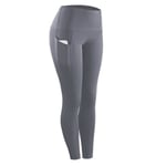 Kvinnor Casual Slim Fit Vanliga Leggings med hög midja Sport Yoga Ankellånga byxor med fickor Dark Grey S