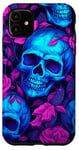 Coque pour iPhone 11 Violet Rose Halloween Crâne Bleu Roses Femmes Fille