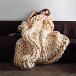 Blanket Embroider Throw Arm Knitting Roving Wool Bulky Yarn Home Bed Sofa Living Room Soft Knit Easily Thickness Chunky Handcrafted Cozy Blankets,Beige,1.2x1.8m