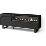 Meuble tv, Banc Télé, Grand espace de Rangement, 150x57x35cm, Pour les tv jusqu'à 65', Cheminée électrique, Design industriel, Style moderne, Noir