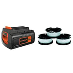 BLACK+DECKER Batterie Slide-Pack - Technologie Lithium, 36V, Orange/Noir & Lot de 3 Bobines de Rechange pour Coupe-Bordures, Bobine Reflex Plus A Déroulement Automatique, 3 x 10 m de Fil en Nylon