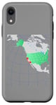 Coque pour iPhone XR Carte des États-Unis et de l'Amérique du Nord. Rouge surligné Californie