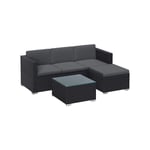 Rootz Utemöbler Set - Rottingsoffa - Trädgårdslounge - PE polyetenmaterial - VFT-kuddar - Soffbord i glas - 173cm x 58cm x 66cm