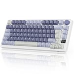 RK ROYAL KLUDGE M75 Clavier Mécanique sans Fil, Azerty BT5.0/2.4G/USB-C Compact 75% Clavier Gamer Mécanique avec écran Intelligent OLED et Bouton Rétroéclairage RVB, Interrupteur Rouge, Lavande