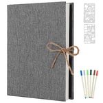 AIOR Album Photo Adhésif Scrapbooking, Lin Traditionnel Scrapbook 60 Pages Blanche, Cadeau Maitre d'école Homme Femme Couple Cadeau Anniversaire Mariage (Gris)