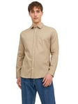 JACK & JONES Mens Jjegingham Twill L/S Noos Shirt, Crockery/Detail:/Solid/Slim Fit, L UK