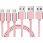 Lot 3 Cables pour ASUS ZENFONE 5 LITE / 4 MAX / 3 MAX / MAX M1 / MAX M2 / GO - Cable Chargeur Micro USB Nylon Tressé Rose 1 Metre [Phonillico®]