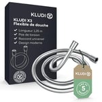 KLUDI-X3 Flexible de douche universel 1,25 m, facile à nettoyer, flexible avec double protection anti-torsion, flexible douce résistant aux plis avec raccord standard G1/2, chromé