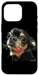 Coque pour iPhone 16 Pro Chihuahua noir et marron avec rose pour femme, maman, mère