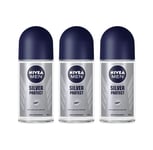 Nivea Men Silver Protect Roll-On Deodorant Antibactérien 50ml Pack de 3, 6