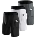 Niksa Lot de 2/3 shorts de compression pour homme - Short de sport pour course à pied, entraînement, fitness, Blanc A, gris B, noir, Taille S