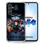 Cokitec Coque Renforcée en Verre Trempé pour Samsung Galaxy A54 5G Manga Demon Slayer Noir