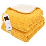 Heated Throw Electric Over Blanket Yellow Digital Control Large Washable Fleece