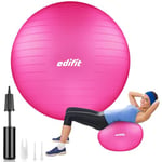 EDIFIT, Ballon Grossesse, 55, 65 et 75, Swiss Ball, Gym, Pilates, Gonfleur Inclus, Fitness Materiel, Gymnastique, Yoga Accessoires (75 cm, Rose)