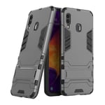 Mipcase Rugged Protective Back Cover for Samsung Galaxy A20, Multifunctional Trible Layer Phone Case Slim Cover Rigid PC Shell + soft Rubber TPU Bumper + Elastic Air Bag with Invisible Support (Grey)