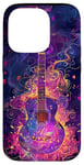 Coque pour iPhone 14 Pro Guitare ethnique vintage violette avec motif fumé coloré