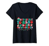 Womens Groovy Christmas Most Likely To Read A Book On Christmas V-Neck T-Shirt