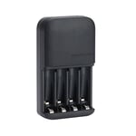 Amazon Basics Battery Charger for Rechargeable AA and AAA NiMh Batteries – UK Plug, 4-Bay, Black